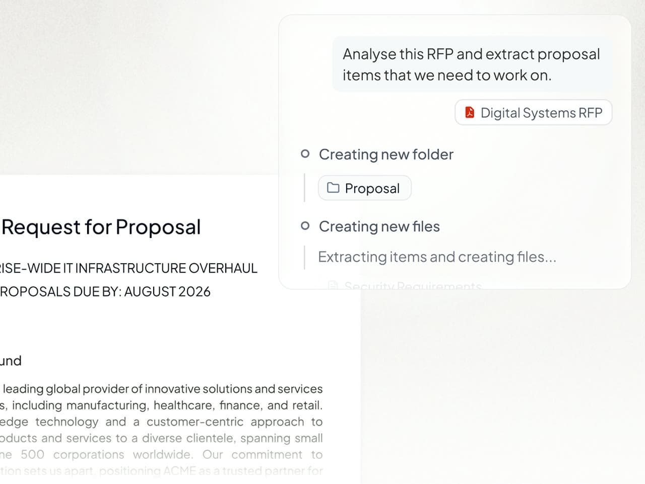 SEQUESTO aOS reading a Request for Proposal and extracting the proposal items a team needs to work on